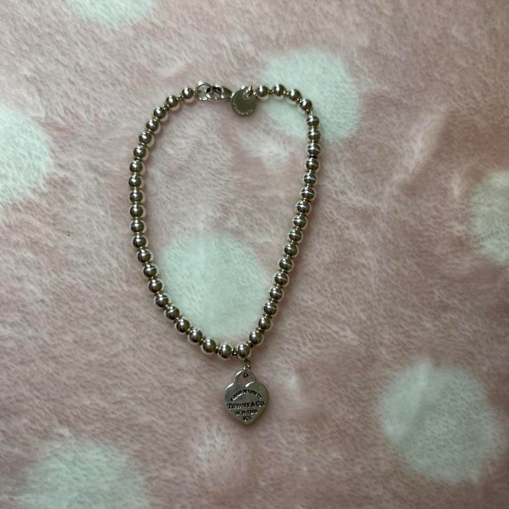 Tiffany & Co. Silver Bead Bracelet with Heart Tag - Silver